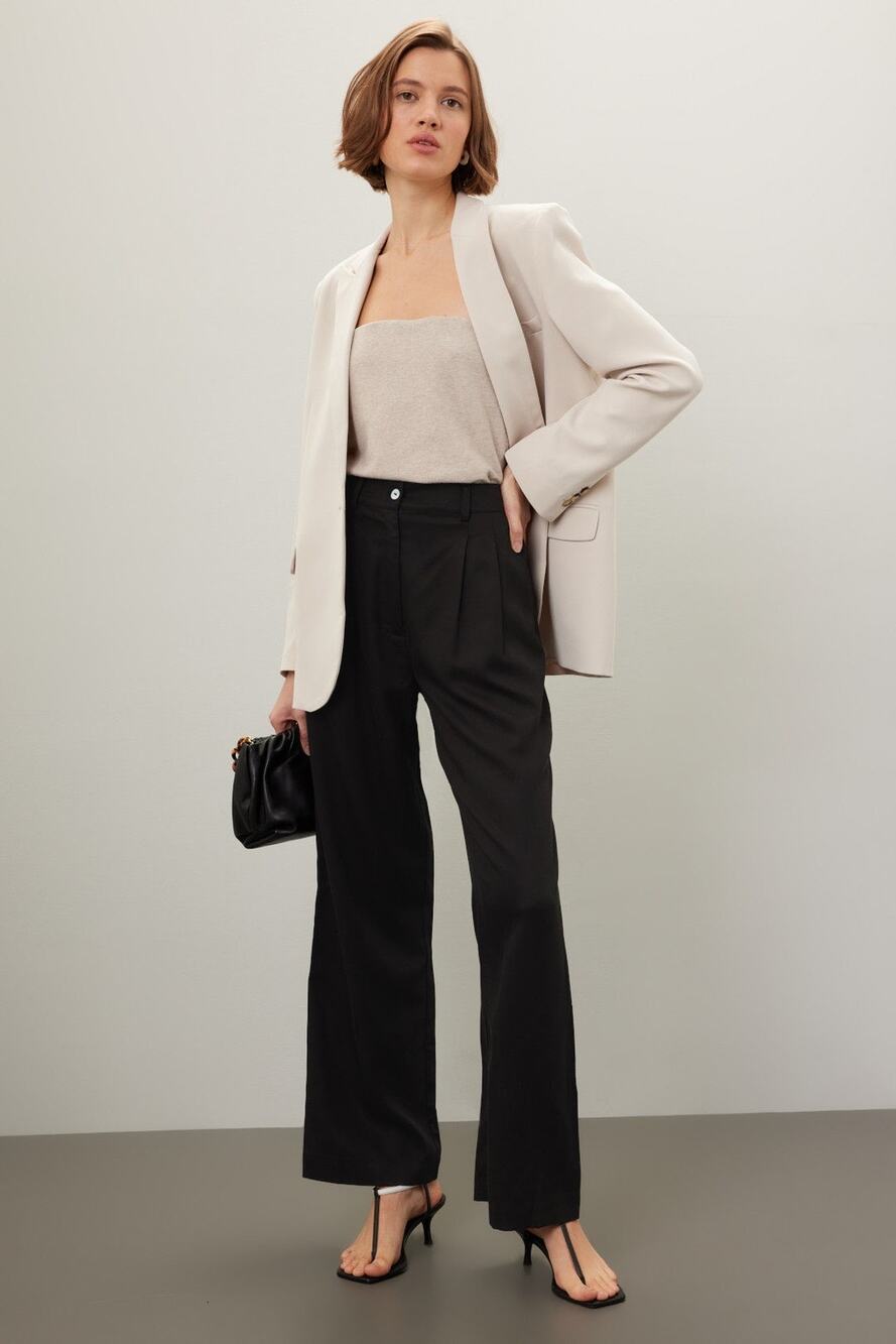 Donni Black Twill Pleated Wide Leg High Rise Trouser Dress Pants Women’s Size L